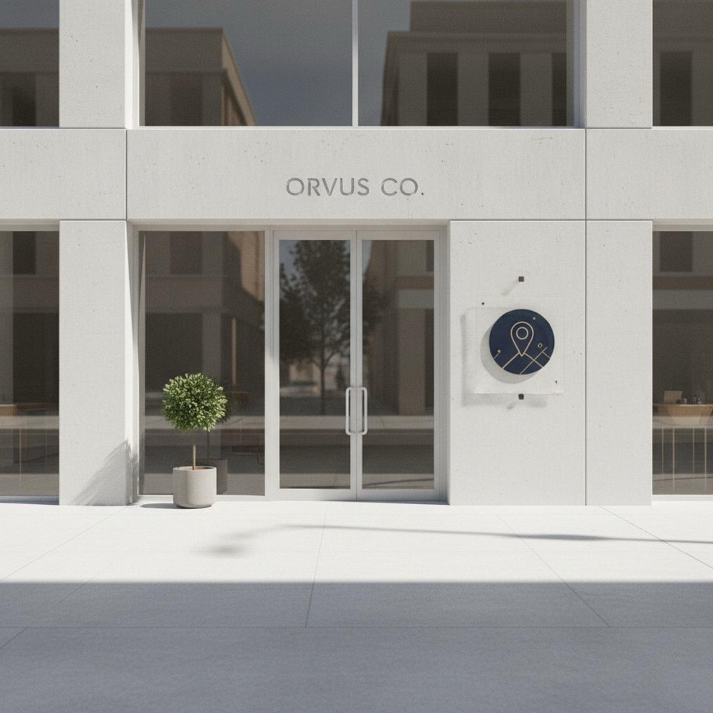 Local high street storefront photo with a subtle map-pin overlay in Orvus brand tones, clean minimalist composition and natural lighting - Google Maps vs traditional SEO.