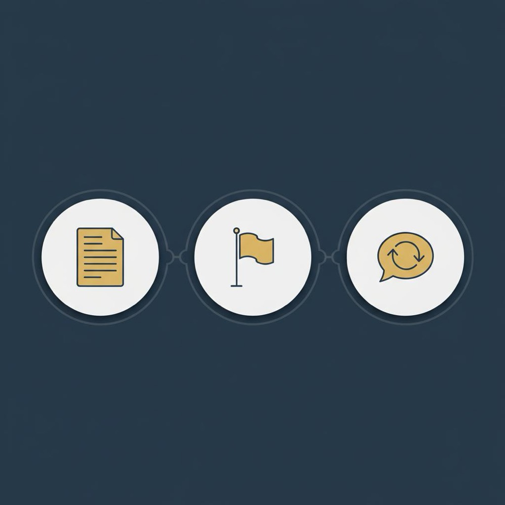 Can Google remove a bad review? Minimal 2D vector infographic showing three-step workflow with icons for document, flag, and respond on navy background in Orvus Ltd. brand colors.