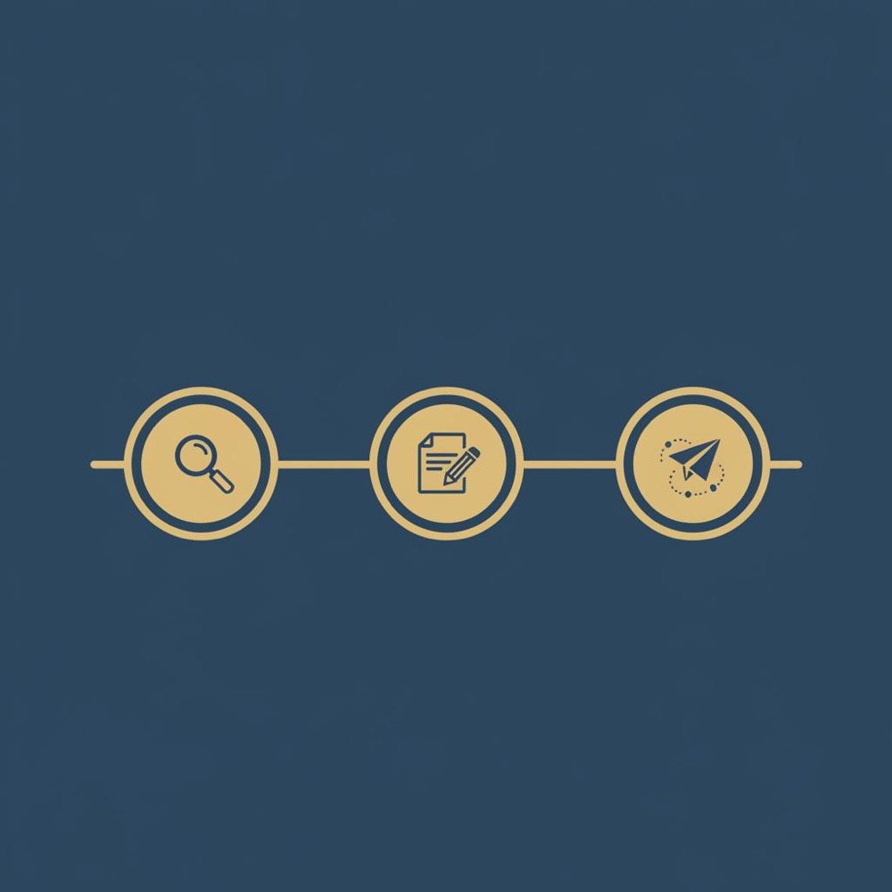 Minimal 2D vector 90-day SEO roadmap with three icons for diagnosis, content, and outreach on a dark blue background - can you do SEO without backlinks