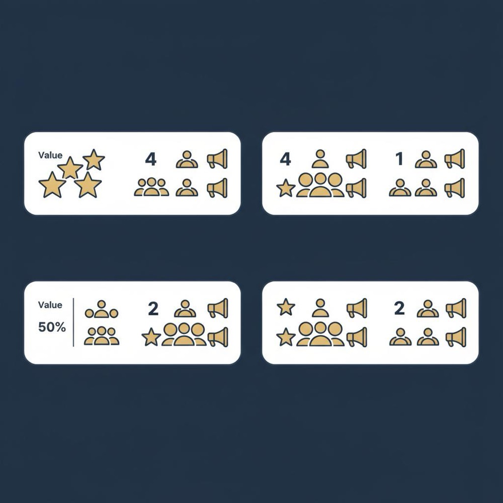 Minimal 2D vector four-week calendar infographic with icons for value, community, and promotion illustrating the 50/30/20 social media rule