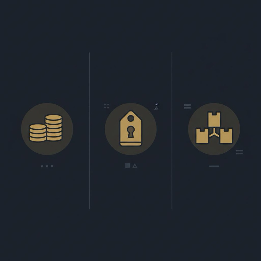 Minimal 2D vector infographic showing three pricing models (freemium/tiered, per-keyword, enterprise) illustrating rank tracker cost using Orvus Ltd brand colors.